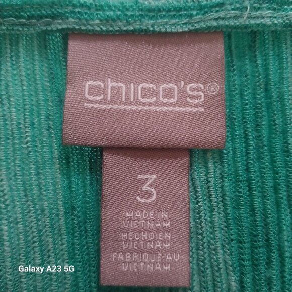 Chicos Green Striped Short Sleeve Top Size 3 Polyester Rayon Blend Womens Shirt - Picture 3 of 7